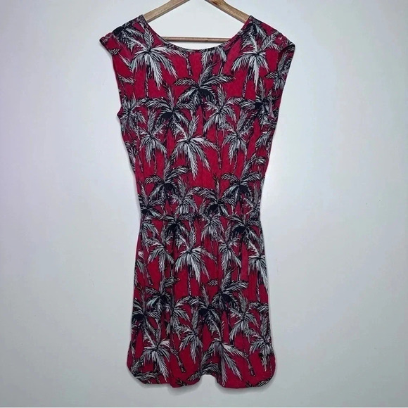 Chevignon Red Tropical Palm Tree Cap Sleeve Mini Dress Size 8 - Picture 1 of 8